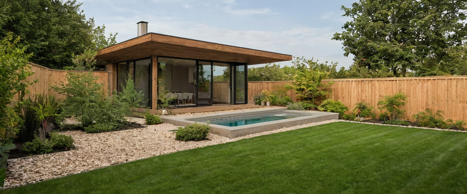 Privacy in modern house design is planned with room placement, window height, and landscape architecture outdoor visual